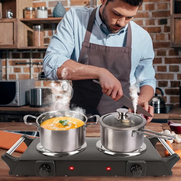 Electric Hot Plate, 2000W Double with Adjustable Temp & Handles, Stainless Steel Coil Stove for Home Kitchen Dorm RV Camp