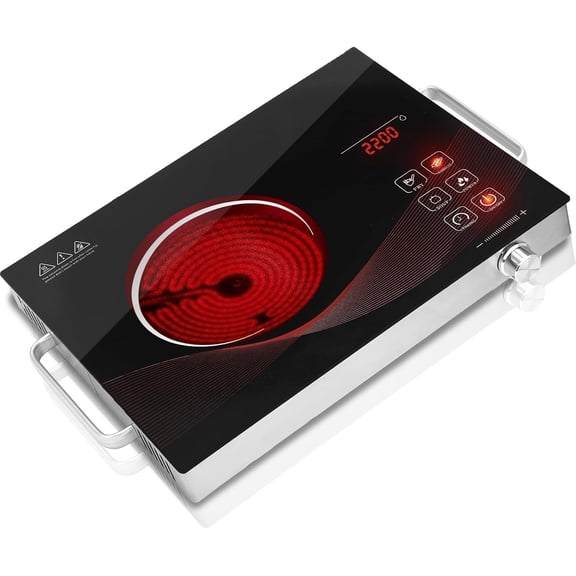 Electric Hot Plate Single Burner for Cooking, Portable Countertop Free Standing Stove 1 Burner, 1800W Glass Ceramic Cooktop with Timer