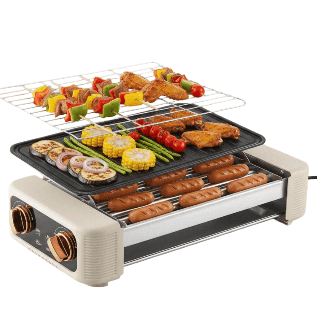 Electric Hot Dog Roller ,3 in 1 Indoor Grills Portable，Grill Machine with Nonstick Plate & Grill Rack,Stainless Sausage Griller for Kitchen, Home