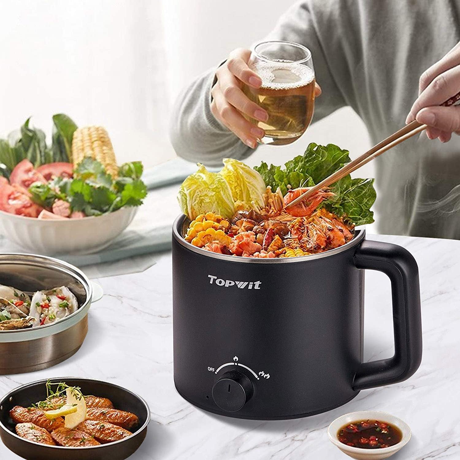 Electric Hot Pot & 1.2L Small Rice Cooker Multi-Function Kitchen Appliance for Home Cooking