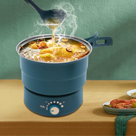 Electric Hot Pot, 1.6L Portable Non-Stick Electric Cooker with Foldable Handles, Multifunction Electric Pot for Pasta, Oatmeal, Soup, Steak with Power Adjustment