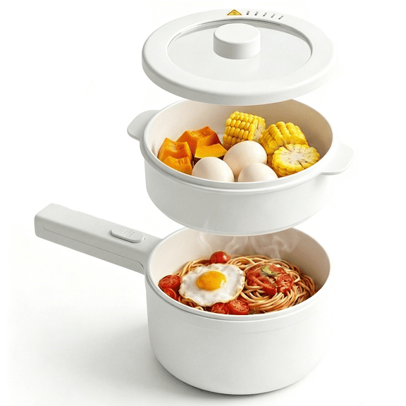 Electric Hot Pot, 2L Multifunctional NonStick Portable Electric Pot with Lid & Steamer, 2 Heat Settings, for Steak, Eggs & Noodles