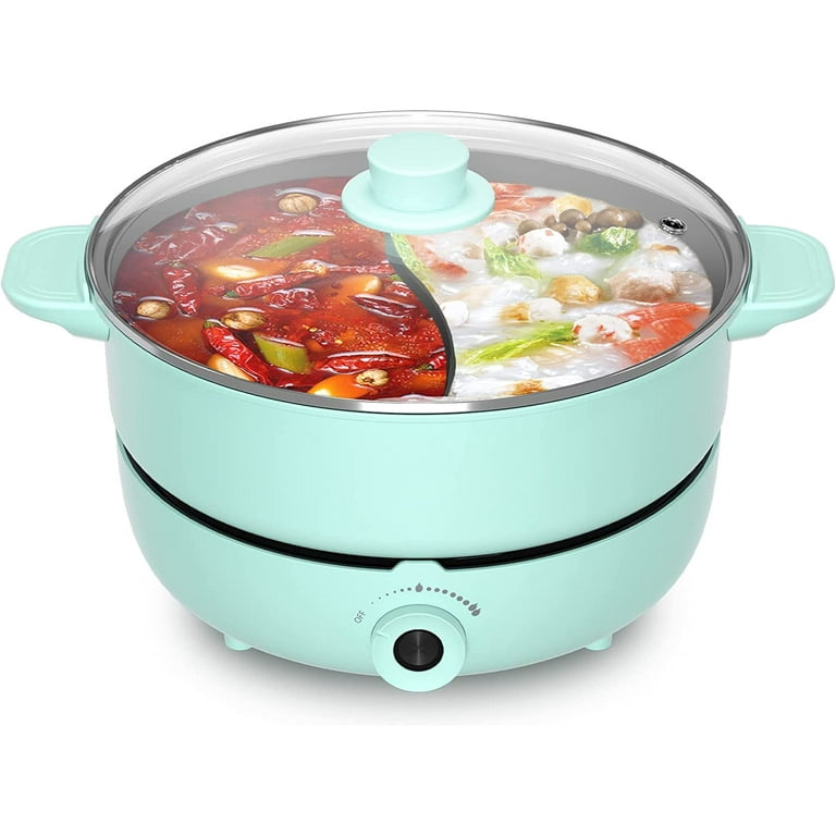 Electric Hot Pot with Divider 5.3 QT Shabu Shabu Pot Cooker Non-Stick  Electric Skillet Chinese Hot Pot Soup Cookwarewith Tempered Glass Vented  Lid for 6-8 People Family Party 