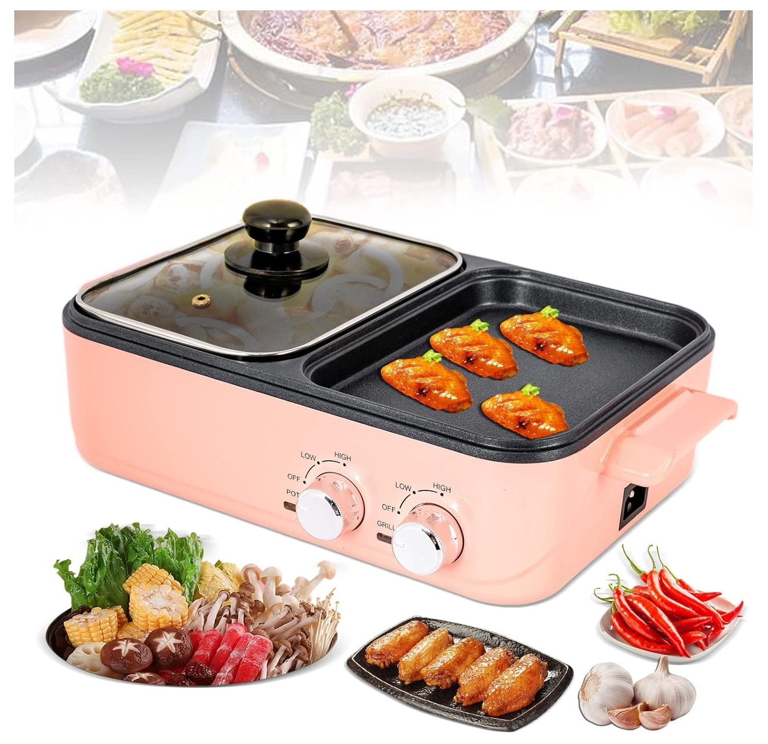 Electric Hot Pot with Grill, 2 in 1 Indoor NonStick Electric Hot Pot