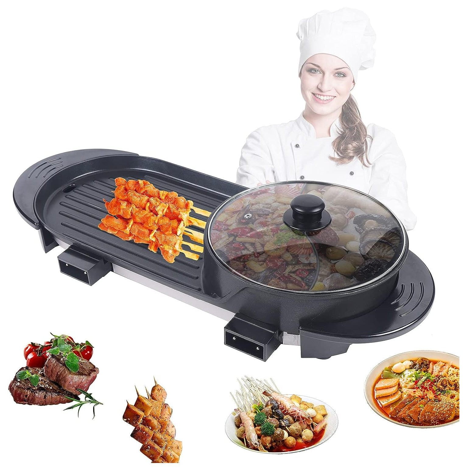 Electric Hot Pot Grill Combo, 2 in 1 Portable Multifunctional Barbecue