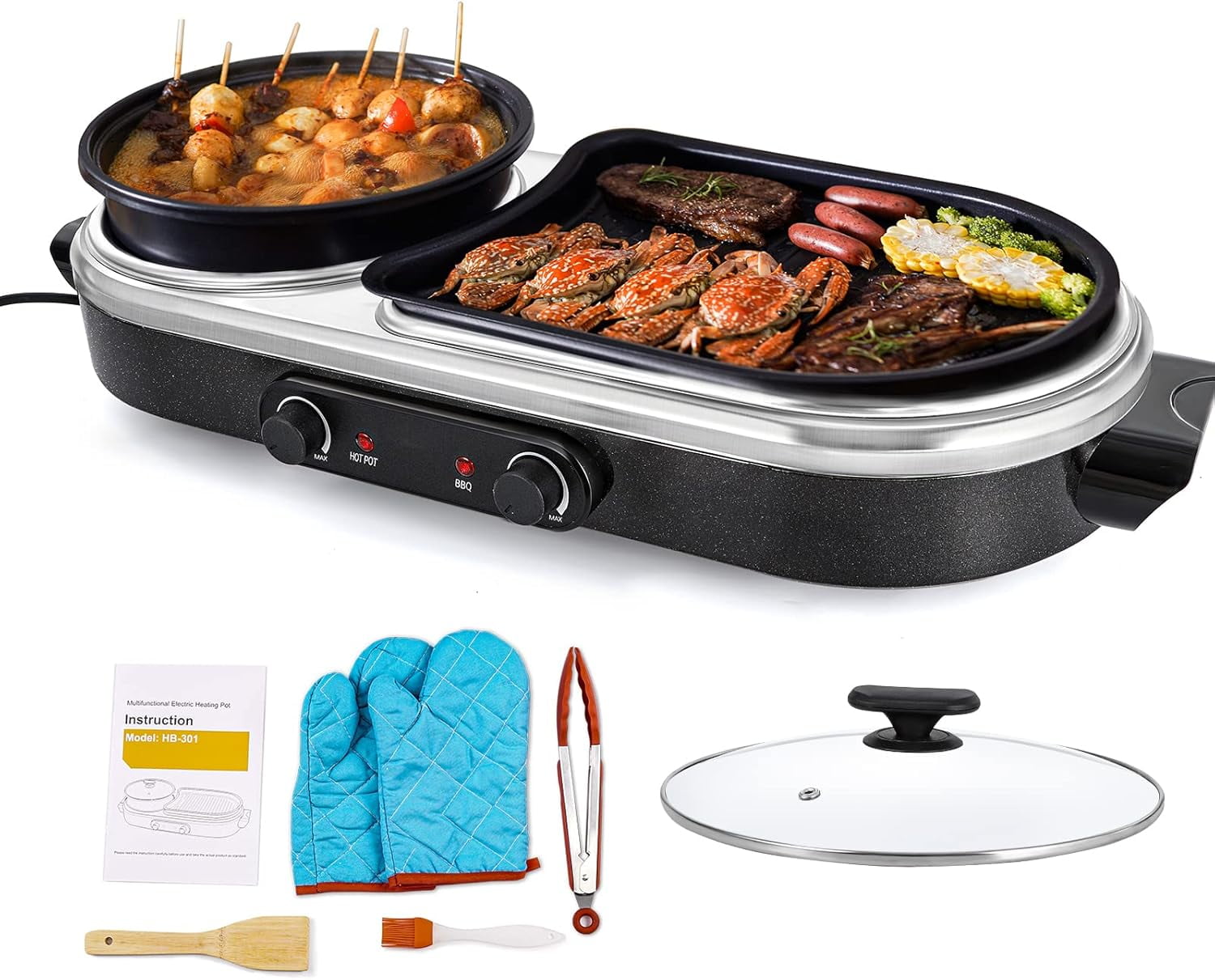 Food Party Hotpot Pan Korean BBQ Grill Hot Pot Electric 220V