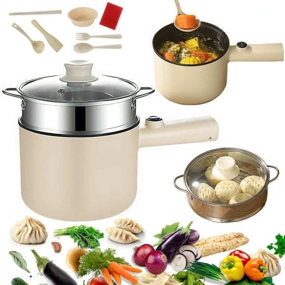 Electric Hot Pot, Ramen Cooker, Dual Power Mini Portable Multi-Functional Lazy Pot for Pasta, Noodles, Egg, Soup, Non-Stick Noodle Cooker with Boil Dry Protection for Dorm, Office