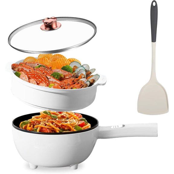 Electric Hot Pot with Steamer, 3L Non-Stick Multi-Cooker, Dual Power 1000W/600W, Overheat & Dry-Boil Protection, Perfect for Dorm & Apartment, Includes Long Handle & Steamer Spatula