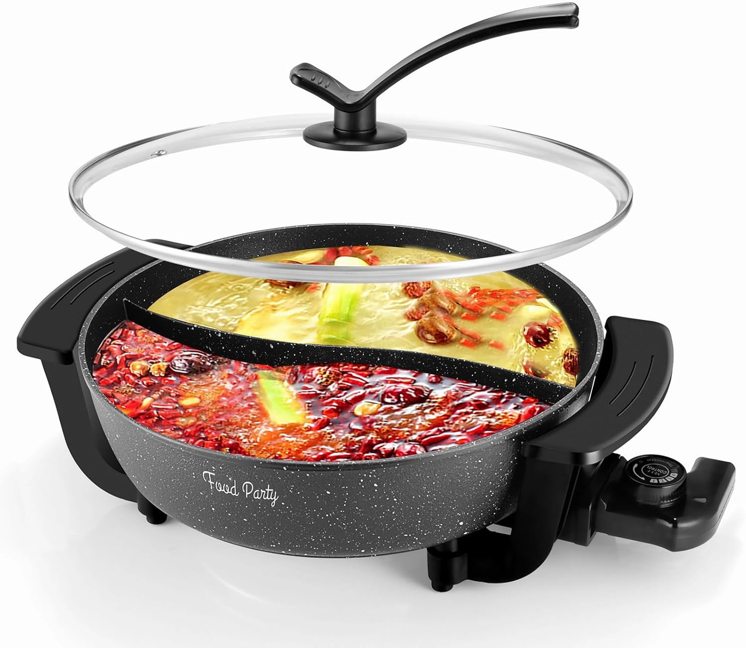 Electric Hot Pot with Divider Hotpot Pot Electric Cooker Shabu Shabu Pot 110V NonStick 6L BPA