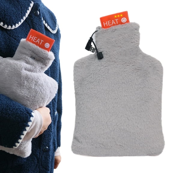 Electric Hot Water Bottle 8x12 Inch Plush Portable Rechargeable Hot Water Bottle USB Direct Plug Heating Hand Warmer Pouch Winter Warming Supplies Temperature Adjustable