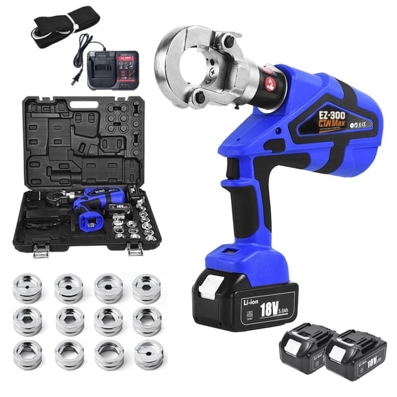 Electric Hydraulic Cable Lug Crimper Pliers Rechargeable Crimping Tool 60KN Electrical Terminal Cable Wire Fiber Crimper Kit with 12 Dies