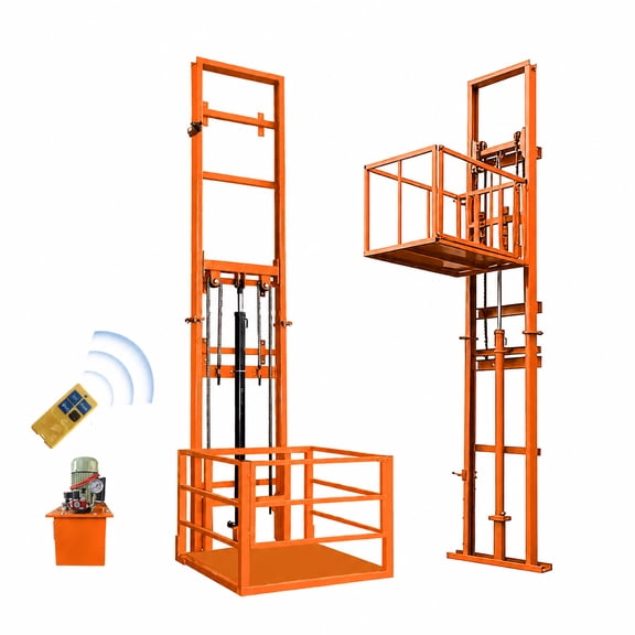 Electric Hydraulic Cargo Lift 2200Lbs, Wall Mounted Rail Hoist Freight Elevator with Remote Control, Capacity Cargo Lift Platform for Home, Warehouse & Factory
