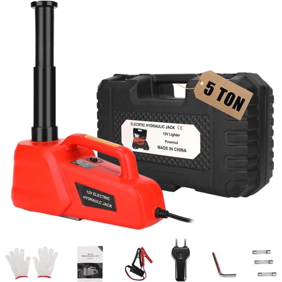 Electric Hydraulic Jack Kit 5 Ton 12V Ultra-Portable Auto Lift with 17.7 Inch Range for SUV Sedan Repair Floor Jack for Tire Change Lightweight for Easy Storage