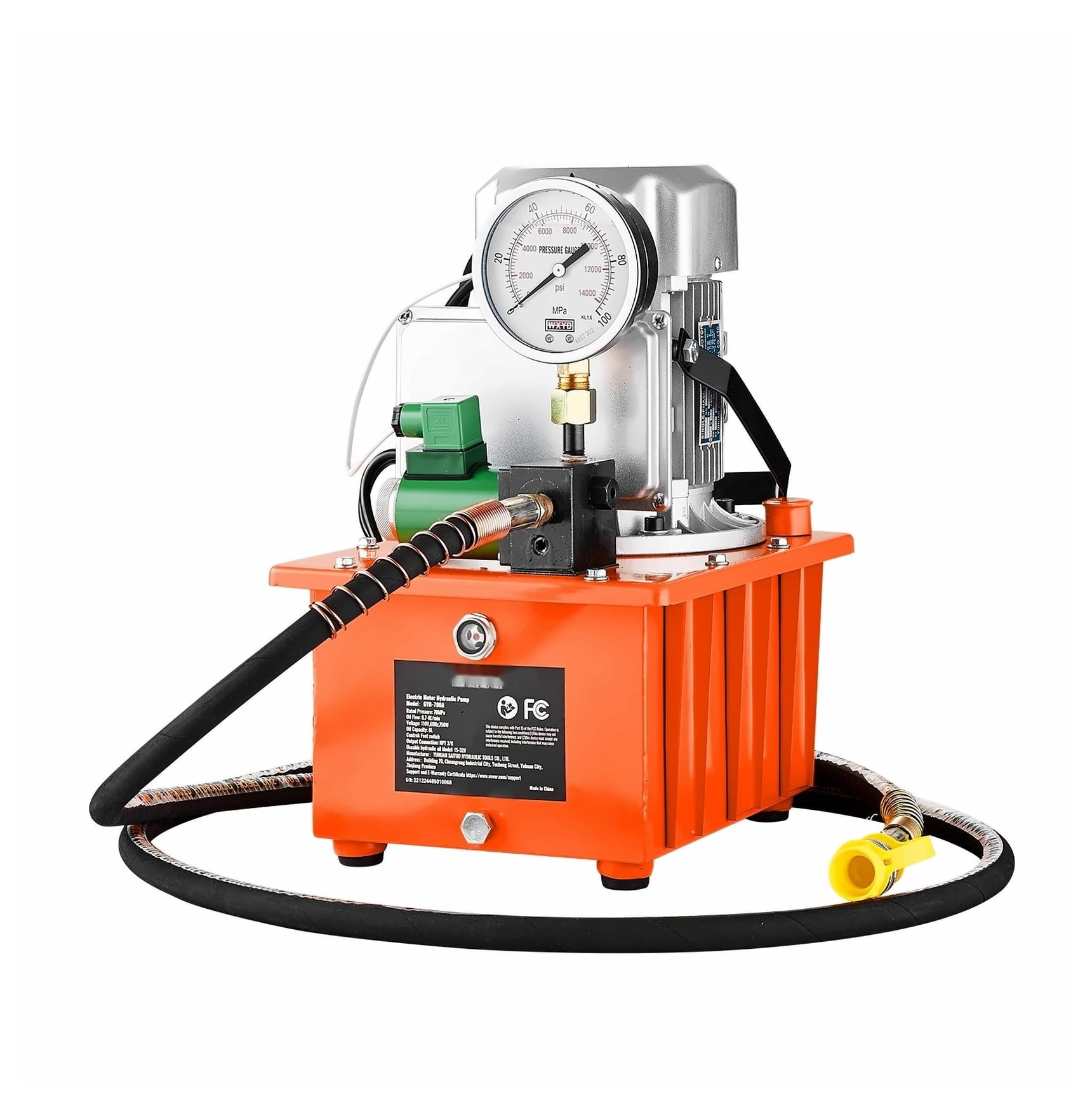 Electric Hydraulic Pump 10000 PSI 750W, 8L Capacity, Single Acting, 110V Power Pack with Pedal for Punching, Bending, Jack Machines - Extended Oil Reach