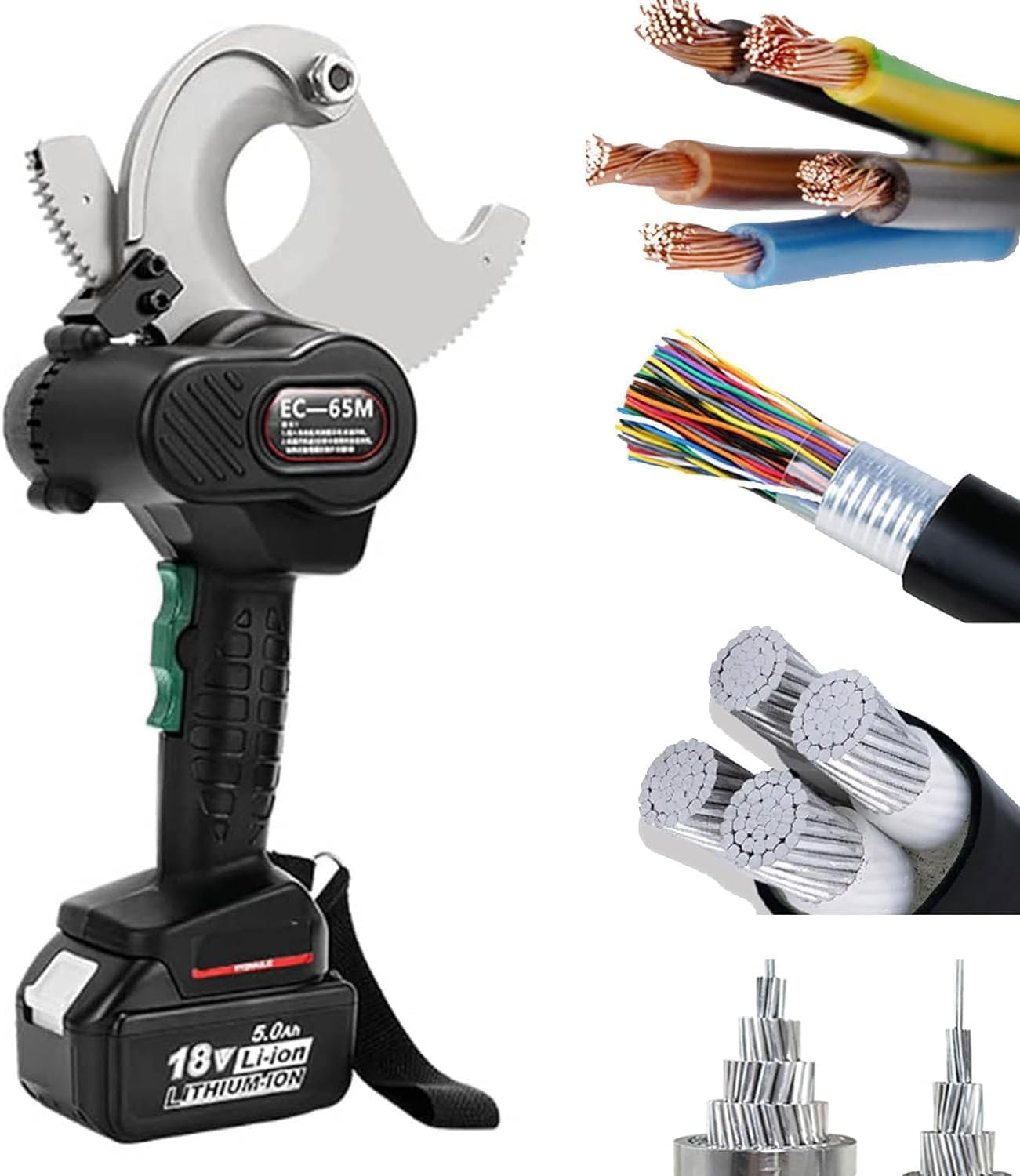 Electric Hydraulic Wire Crimper, Electric 50Mm/65Mm Ratchet Wire Cutter, Battery Powered Hydraulic Cable Cutter, Electric Wire Cutting Tool for Cu/Al Cable and Armoured Cable with 2 Gear Speed,65mm E