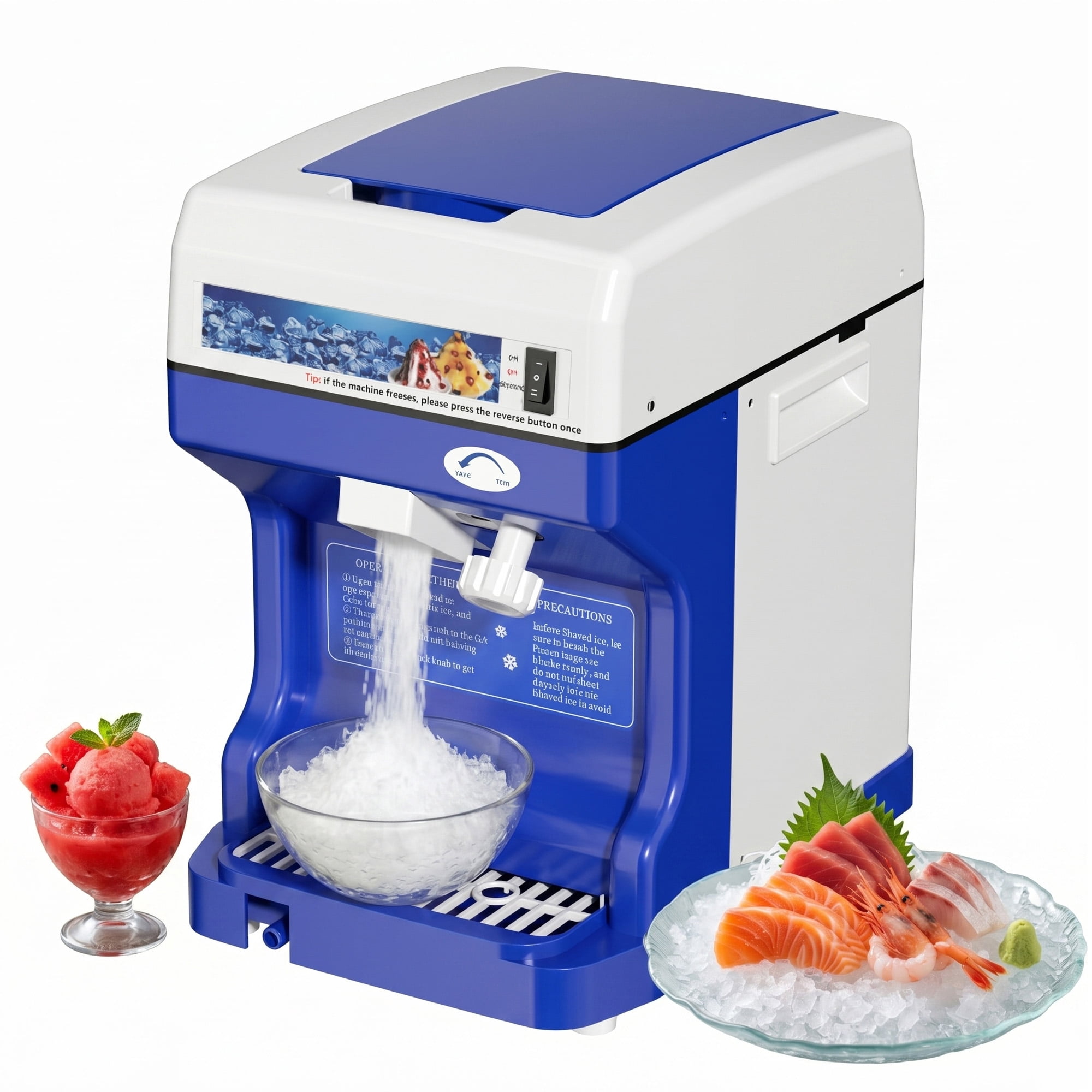 Electric Ice Shaver and Crusher, 220 lbs/hr Snow Cone Maker with 8L Ice Storage, 1500RPM Tabletop Machine for Parties, Events, Snack Bars, and Home Use