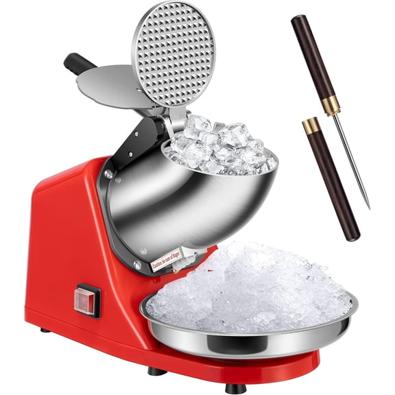 Electric Ice Shaver Crusher Machine Snow Cone Maker Red 143lbs/hr with Ice Pick for Home and Commercial Use