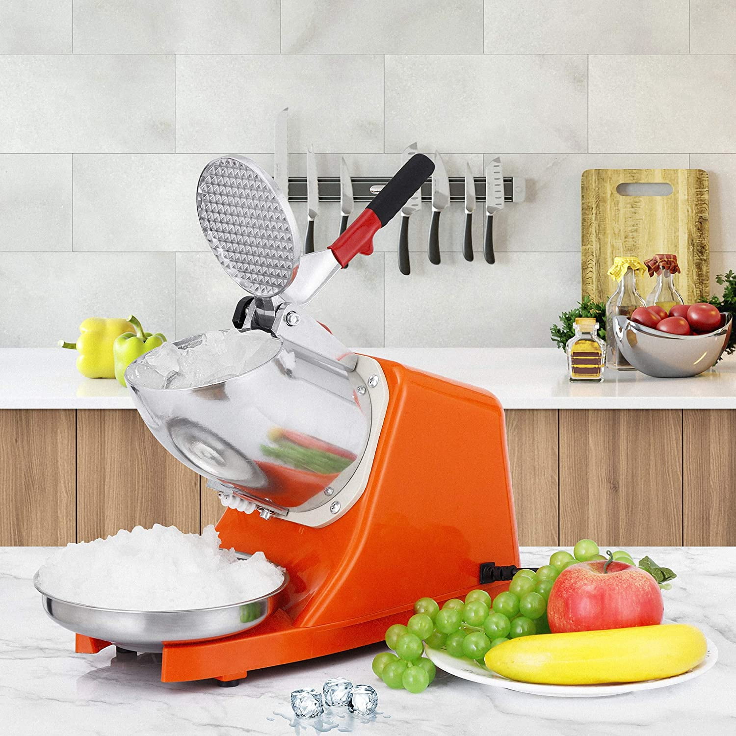 Electric Ice Shaver Machine Snow Cone Maker 300W 2000r/min Ice Crushers w/Stainless Steel Blade for Home and Commercial Use, Set of 1