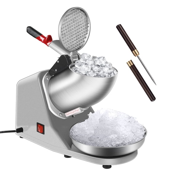 Electric Ice Shaver Snow Cone Maker Machine Silver with Ice Pick for Home and Commercial Use