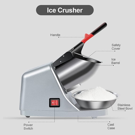 Electric Ice Shaver with Three Blades, 380W Snow Cone Maker, Prevent Splash Design, 286lbs/ Stainless Steel Shaved Ice