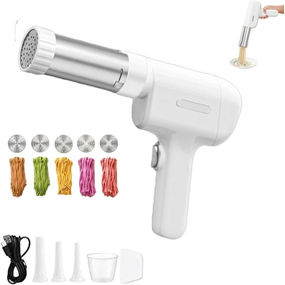 Electric Idiyappam & Pasta Maker, 5-in-1 Cordless Handheld Noodle Press Machine with Interchangeable Molds, Portable Automatic String Hopper & Multi-Function Kitchen Tool