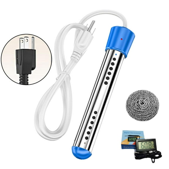 Electric Immersion Water Heater, Bucket Water Heater, Portable Household High Power Electric Submersible Pool Bathtub Heater, 304 Stainless Steel Cover and Thermostat, Auto Shutoff Warmer Heater E9G2