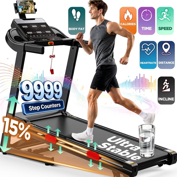 4 in 1 Portable Treadmill with Incline, 300-400lb Capacity, 15% Automatic Incline Treadmills for Home, Foldable Treadmill with 4HP Quiet Motor, 9.0MPH High Speed, 105 Preset Programs