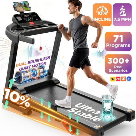 4 in 1 Portable Treadmill with Incline, 300 lb Capacity, 10% Adjustable Incline Treadmills for Home, Foldable Treadmill with 3.5HP Quiet Motor, 7.5MPH High Speed, Smart App Sync