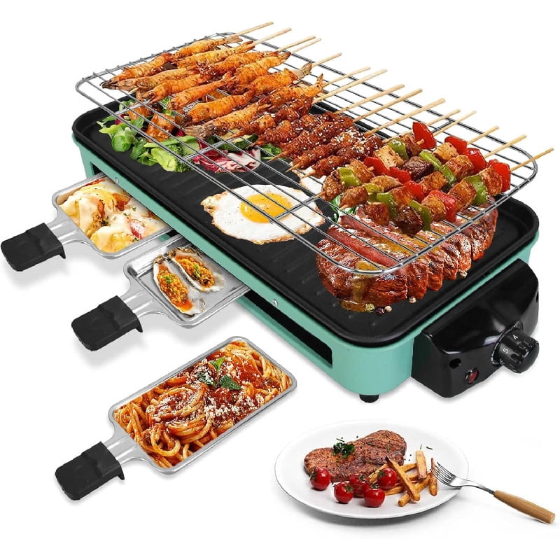 Electric Indoor Grill,1500W 2 in 1 Smokeless Raclette Table Grill for ...