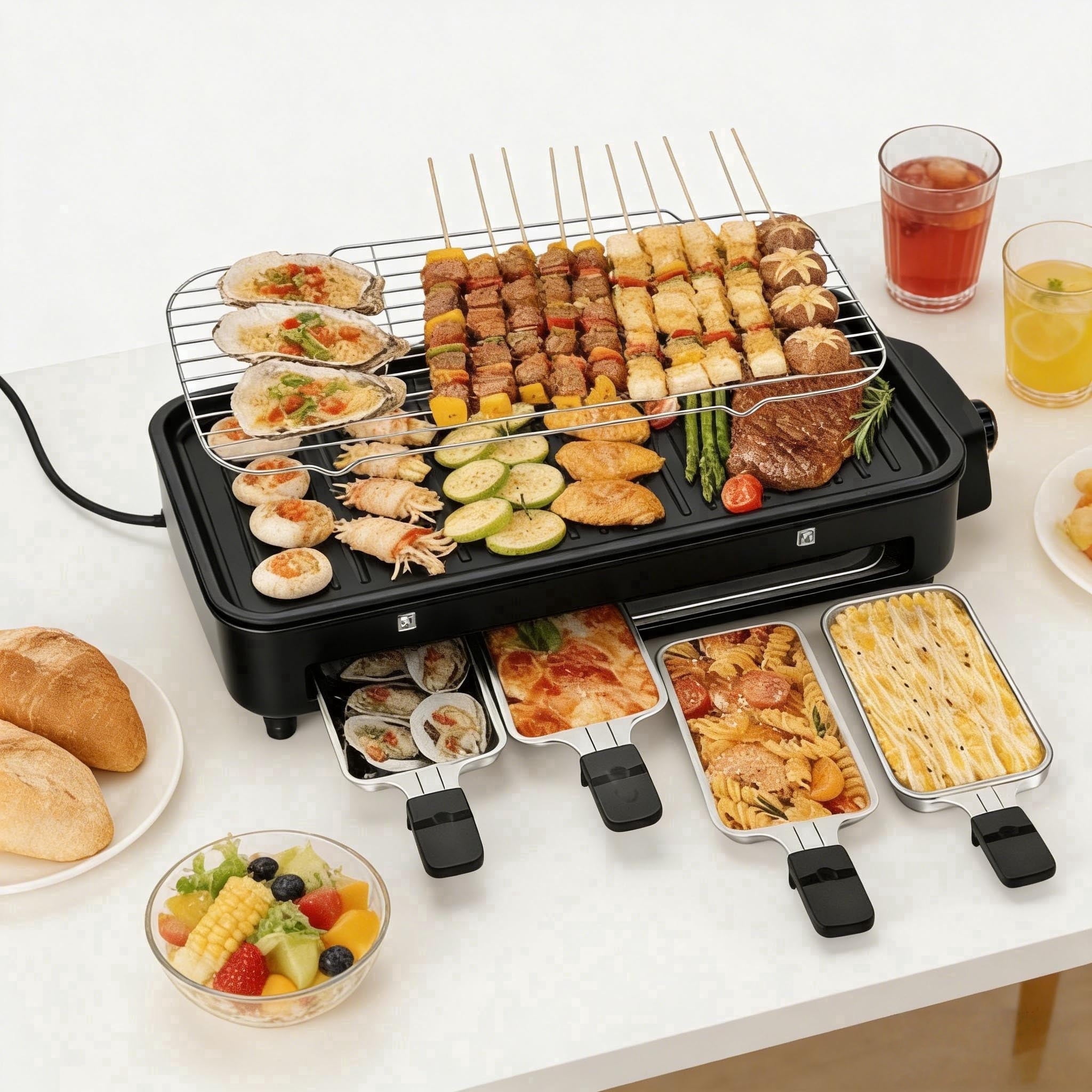 REDUSK  Electric Indoor Grill 1500W, 3in1 Versatile Smokeless Indoor Grill for Home Cooking, Non-Stick Removable Grill & Griddle Plate, Temperature Control, Black