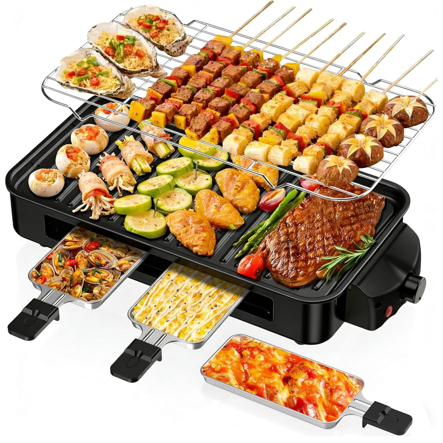 Electric Indoor Grill Black 2 In 1 For Kitchen With Non-stick Removable Griddle Plate Temperature Control