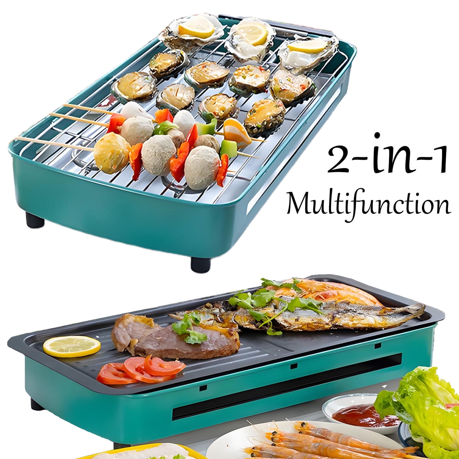 Multifunction Electric Griddle \u0026 Grill, 2-in-1 Non-Stick Electric Smokeless Indoor Grill with Grill Pan \u0026 Grill Net, Smart Temperature Control, Fast \u0026 Even Heating, for 4-6 People