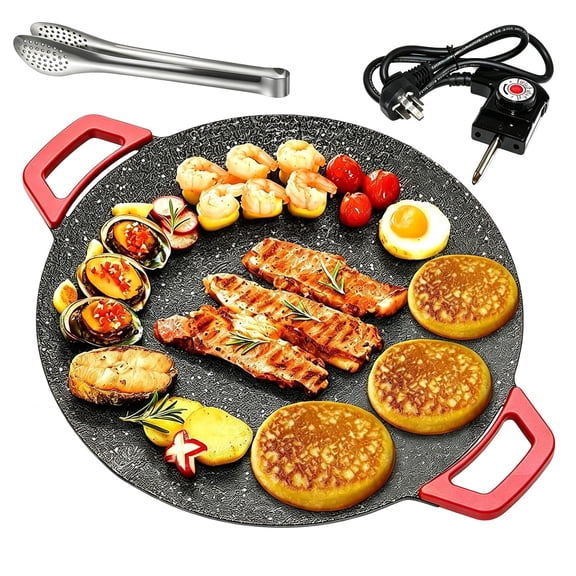 Electric Indoor Grill Nonstick Smokeless – 1500W Round Electric Griddle with Adjustable Temperature Control, Nonstick Grill Pan for Steaks, BBQ, Pancakes & Tortillas