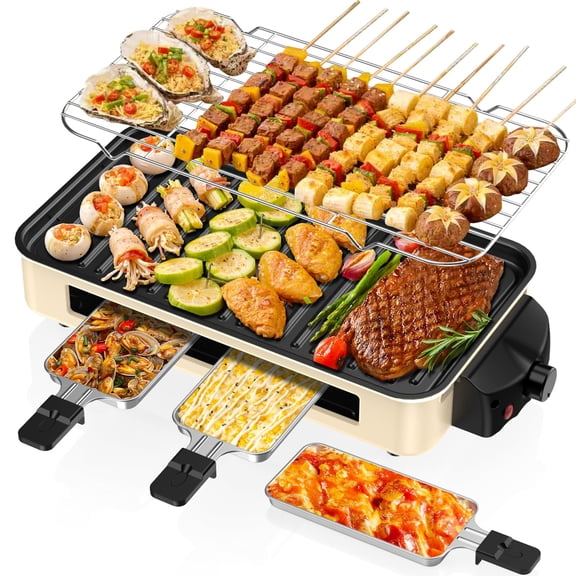 Electric Indoor Grill White 2-in-1 Non-Stick Removable Plates Temperature Control