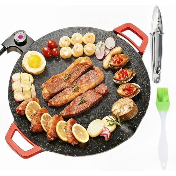 Electric Indoor Grill with Nonstick Round Surface for Kitchen, Smokeless BBQ Griddle