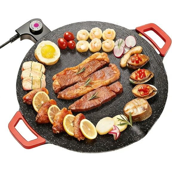 Electric Indoor Grill with Nonstick Round Surface for Kitchen, Smokeless BBQ Griddle