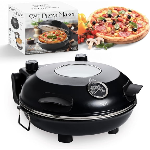 Electric Indoor Pizza Oven - Crispy Crust Countertop Pizza Maker, Heats up to 800?F, 12 Inch Ceramic Stone, Dual Temperature Control Knobs,  Peel Included, Black