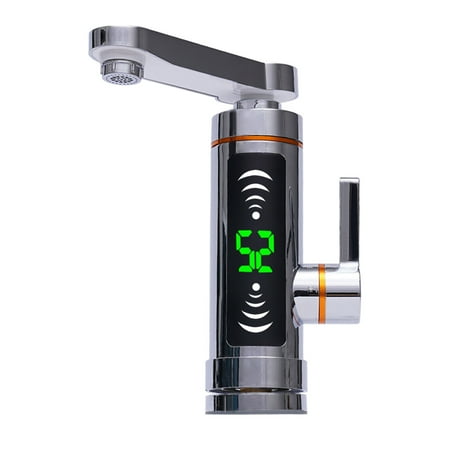Electric Instant Hot Water Heater Shower Kitchen Tap Faucet Digital Display Silver 110V