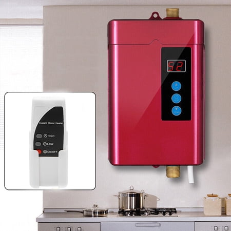 Electric Instant Hot Water Heater Tankless, 110V 3KW Home Mini Under Sink Boiler Hot On Demand PC Copper With Self-modulating Overheating Protection For Shower, Kitchen, Bathroom (Red)