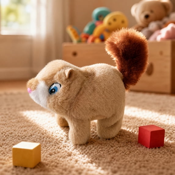 Electric Interactive Squirrel Plush Toy ,Plush Interactive Companion Animal Toys with Walking,Barking,Tail Wagging, Realistic Squrrile Stuffed Animal Cute Squirrel Plush Toy