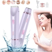 Electric Intimate Hair Trimmer for Women, Double Sided Electric Bikini Trimmer Waterproof, Shaver and Razor Rechargeable 2-in-1 Body and Facial Epilator, Painless Electric Razors for Skin