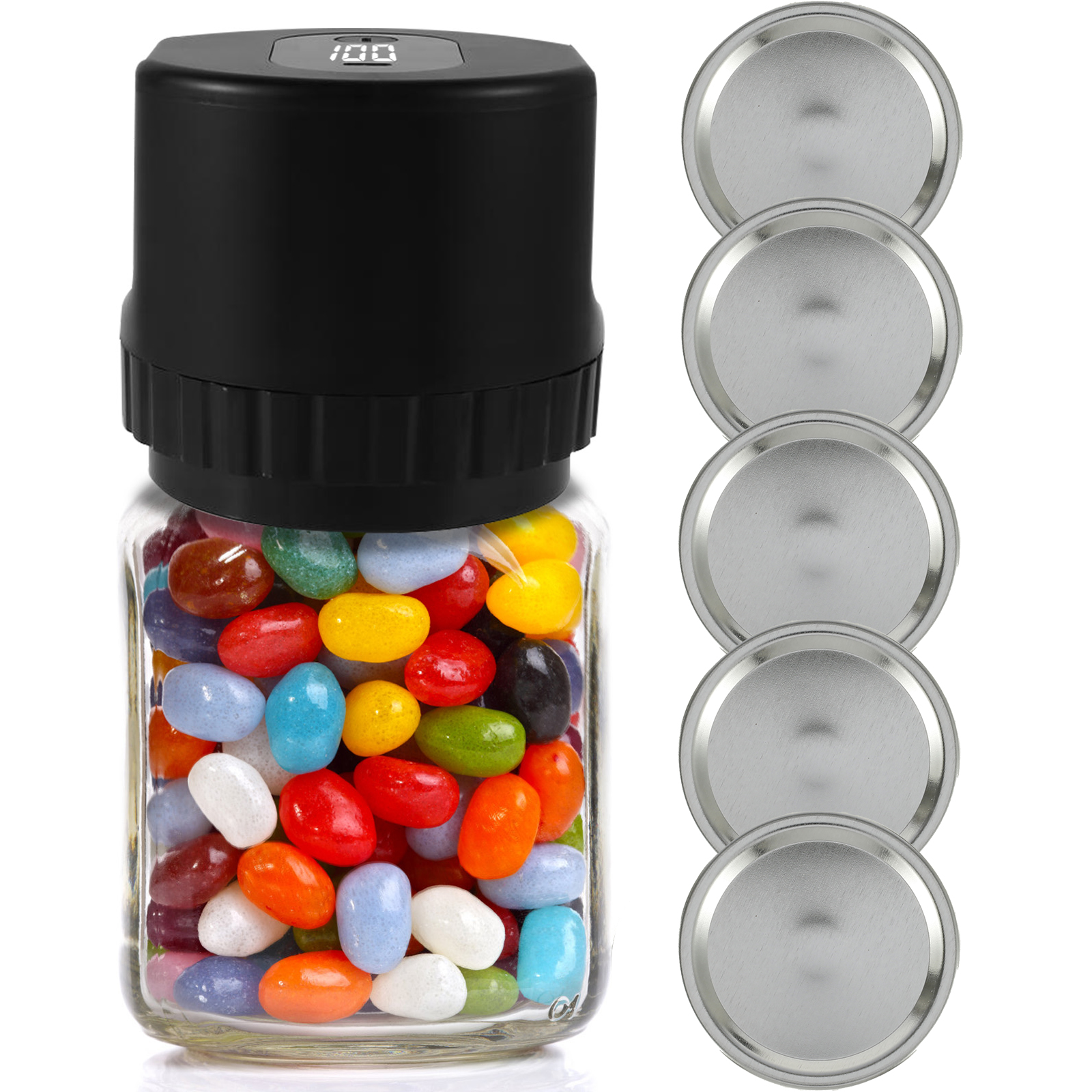 Electric Jar Vacuum Sealer Kit with 5 Covers Automatic Jar Sealer Kit Wide and Regular Mouth