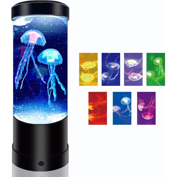 Electric Jellyfish Tank Table Lamp with Color Changing Light Gift for Kids Men Women Home Deco for Room Mood Light for Relax Gift for Christmas Holiday Birthday Party(Black)