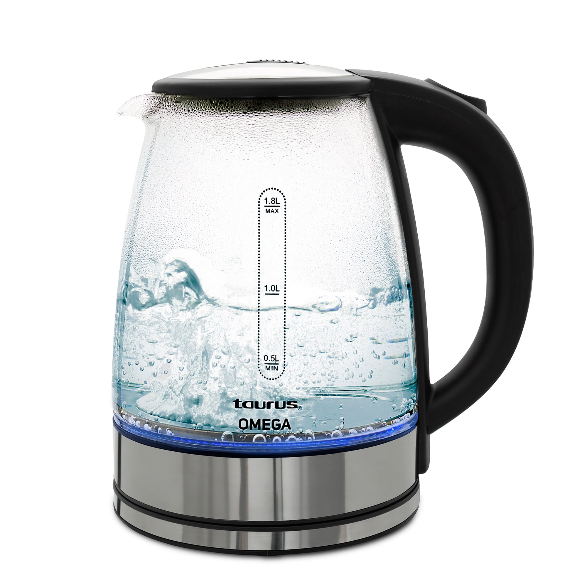 Taurus 1.8L Cordless Glass Electric Kettle with Borosilicate Body, 360° Swivel Base, Fast Boil, Auto Shut-Off – BPA-Free, for Tea, Coffee & Instant Meals