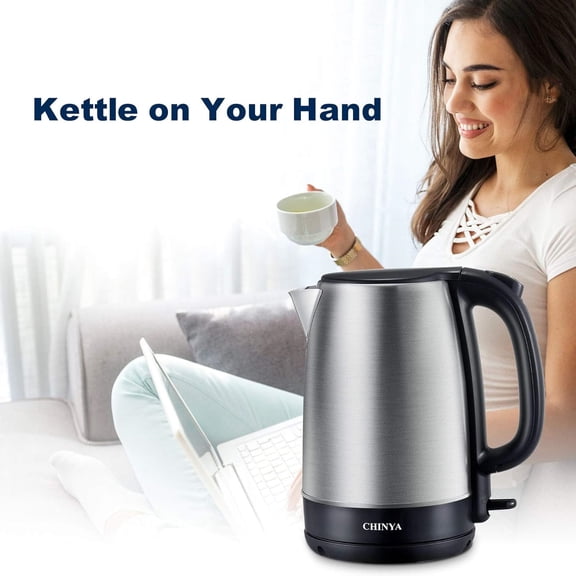 Electric Kettle, 1.7 Liter Stainless Steel Tea Kettle with Blue LED Light, Fast Heating Countertop Tea Maker Hot Water Boiler with Auto Shut-Off & Boil Dry Protection, Black