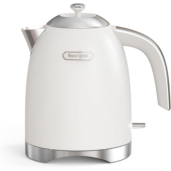 Electric Kettle - 1.7 Liters (57oz) Stainless Steel Water Kettle, BPA-Free Interior, 1200W Fast Boiling, Cordless, Rotational Base, Automatic Shut Off & One-Touch LED - Pearl White