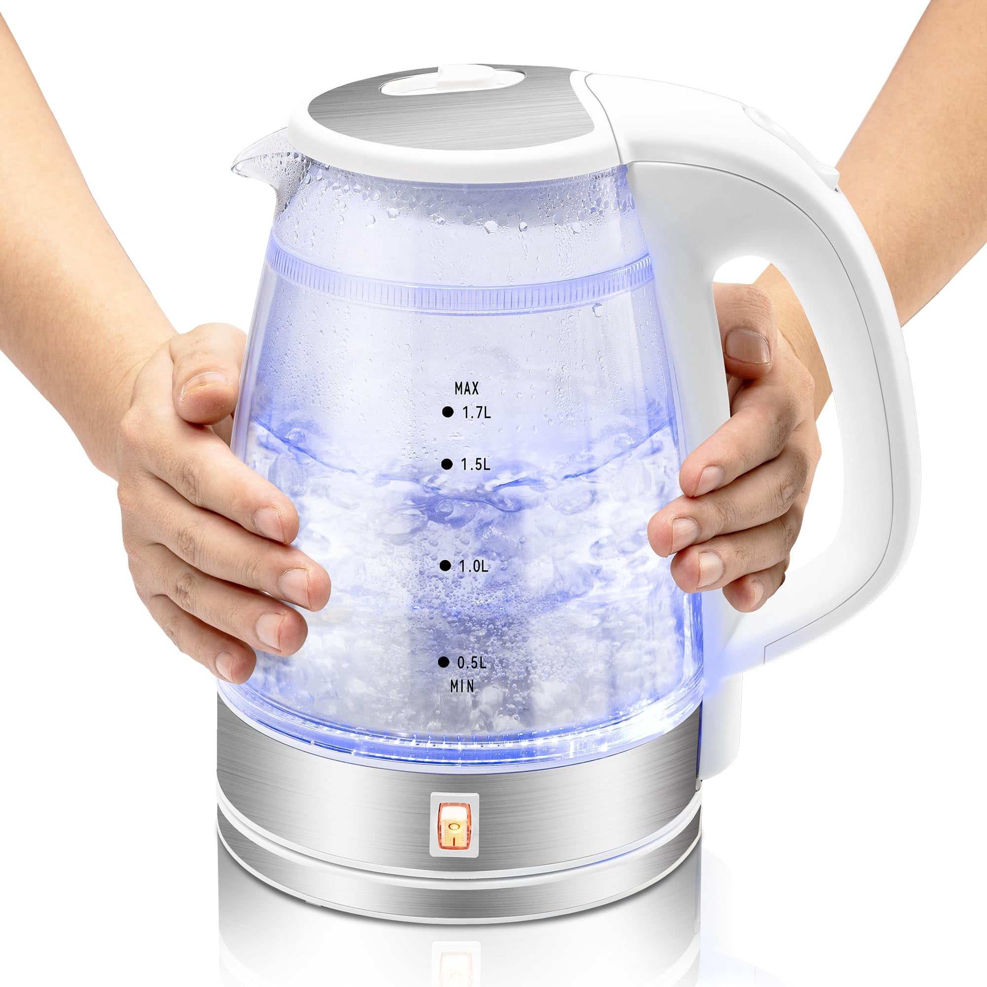 SULIVES Electric Kettle, 1.7L Double Wall Water Boiler, 1200W Hot Water  Kettle, Cool Touch Borosilicate Glass Electric Tea Kettle with Auto  Shut-Off