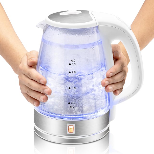 Electric Kettle 1.7L Hot Tea Kettle Water Boiler with Double Wall, 6