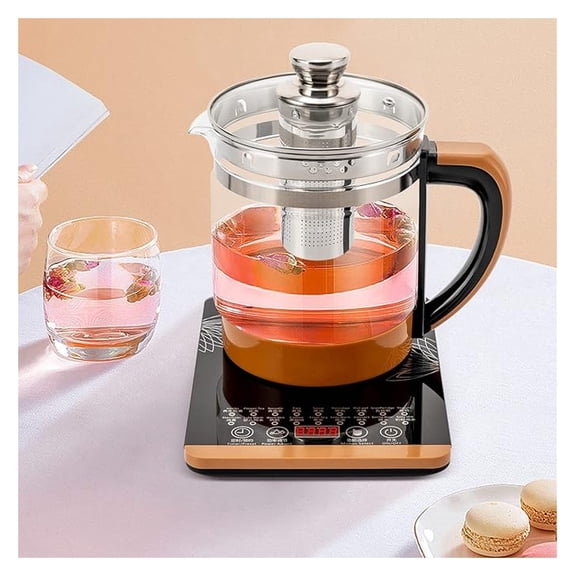 Electric Kettle 1.8L Electric Health Pot Kettle 110V health pot,tea maker, black flower tea, decoction pot, 800W Multifunction Food-Grade Stainless Steel (Brown)