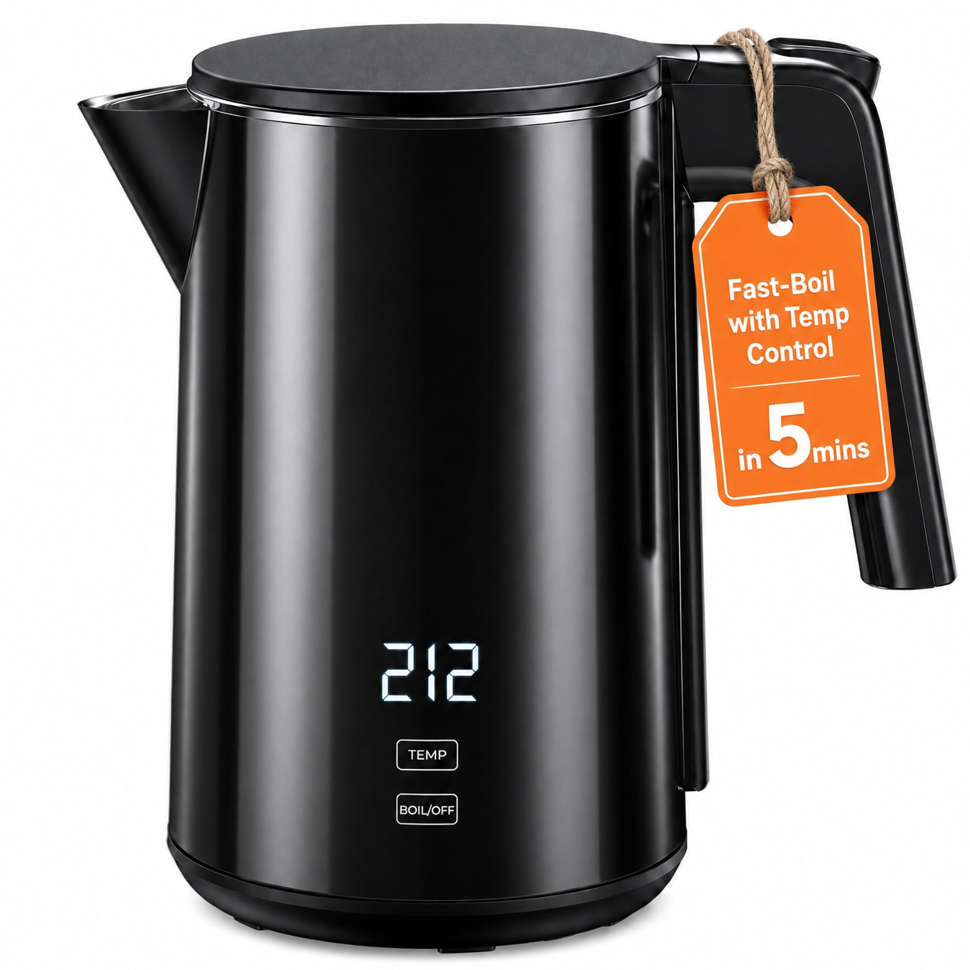 Amumu Direct Electric Kettle, 1L Stainless Steel Tea Kettle with 7 Temperature Presets, 1200W Fast Boil Hot Water Boiler, 4H Keep Warm, Auto Shut-Off & Boil-Dry Protection, BPA-Free, Black